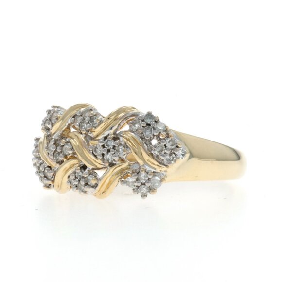 Yellow Gold Diamond Cluster Cocktail Band - 14k Single Cut .30ctw Ring - Picture 3 of 7